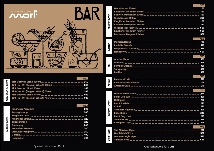 MORF Pub Bar Menu